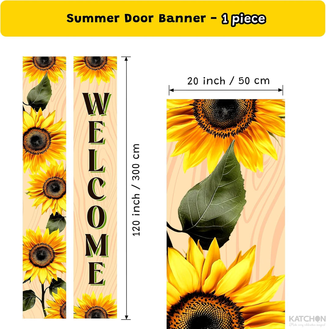 KatchOn 120x20 Inch Sunflower Welcome Hanging Door Banners | NO DIY, Summer Party Decorations, Sunflower Porch Decor, Outdoor Party Decorations, Hanging Decorations for Front Door