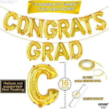 Graduation Decorations 2026 | Gold Congrats Grad Balloons - 16 Inch | Congrats Grad Banner For Graduation Decorations 2026 | Congratulations Banner | Gold Graduation Balloons