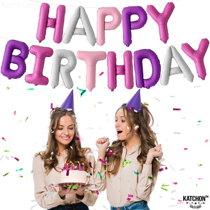 Katchon, Pink and Purple Happy Birthday Balloons - 16 Inch | Unicorn Happy Birthday Balloon Banner | Unicorn Birthday Decorations | Happy Bday Banner for Pink and Purple Party Decorations