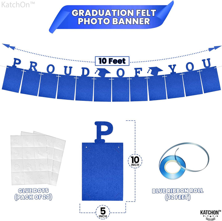 KatchOn, Blue Graduation Photo Banner 2024 - Large 10 Feet | Proud of You Banner | Felt Graduation Picture Banner | Graduation Banner 2024 Personalized | Graduation Decorations Class of 2024 Blue