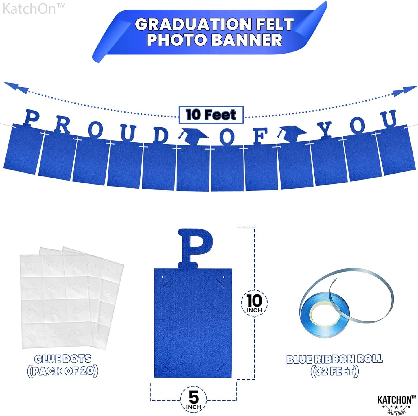 KatchOn, Blue Graduation Photo Banner 2024 - Large 10 Feet | Proud of You Banner | Felt Graduation Picture Banner | Graduation Banner 2024 Personalized | Graduation Decorations Class of 2024 Blue