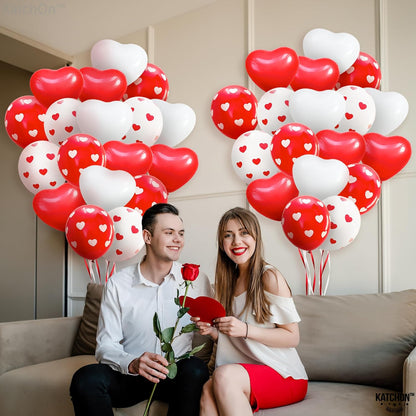 KatchOn, Red and White Balloons - 12 Inch, Pack of 40 | Heart Shaped Balloons, Heart Decorations | Romantic Decorations Special Night | Happy Anniversary Decorations | Valentines Day Decorations