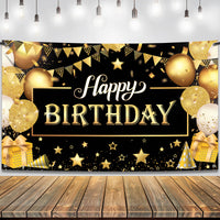 KatchOn, Happy Birthday Banner Black and Gold - Large 72x44 Inch | Happy Birthday Decorations for Men and Women | Black and Gold Birthday Backdrop | Birthday Party Decorations for Men & Women
