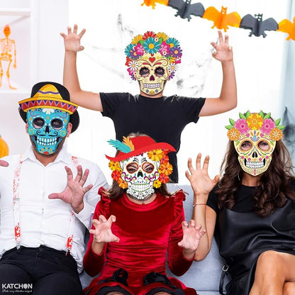 KatchOn, Halloween Face Mask, Pack of 12 | Halloween Party Supplies, Dia De Los Muertos Decorations | Sugar Skull Mask for Day of the Dead Party Decorations | Sugar Skull Decor Dia De Los Muertos Mask