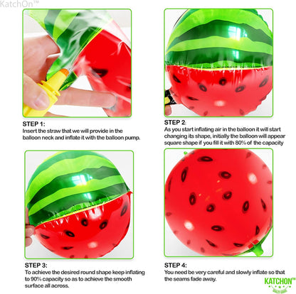 KatchOn Watermelon Balloons for Watermelon Decorations 22 Inch, Pack of 6 | 360 Degree 4D Watermelon Balloon for Watermelon Party Supplies, One In A Melon Party Decorations, Summerween Party