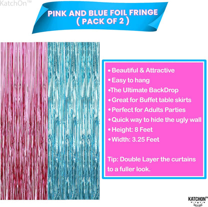 KatchOn, Large Pink and Blue Foil Fringe - 6.4x8 Feet, Pack of 2 | Girl or Boy Gender Reveal Decorations | Pink and Blue Fringe, Boy or Girl Backdrop | Gender Reveal Backdrop for Gender Reveal D√©cor