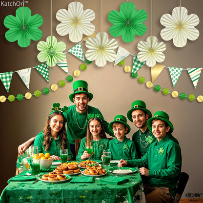 KatchOn, St Patricks Day Hanging Decorations Set - Pack of 9 | 13 Feet, St Patricks Day Garland, Shamrock Paper Fan for St Patricks Day Decorations | Shamrock Garland for Shamrock Decorations