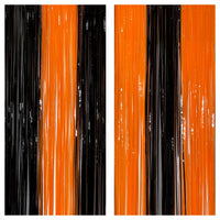 KatchOn, Black and Orange Foil Fringe Curtain - XtraLarge 3.2x8 Feet, Pack of 2 | Orange and Black Streamers, Halloween Decorations | Fringe Backdrop Curtain for Birthday, Basketball Party Decorations