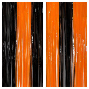 KatchOn, Black and Orange Foil Fringe Curtain - XtraLarge 3.2x8 Feet, Pack of 2 | Orange and Black Streamers, Halloween Decorations | Fringe Backdrop Curtain for Birthday, Basketball Party Decorations