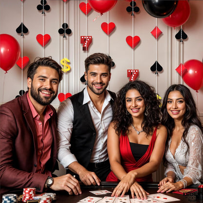 KatchOn, Casino Party Hanging Garlands - Pack of 8, Pre Strung | Casino Theme Garlands for Poker Night Birthday Supplies | Casino Theme Party Decorations