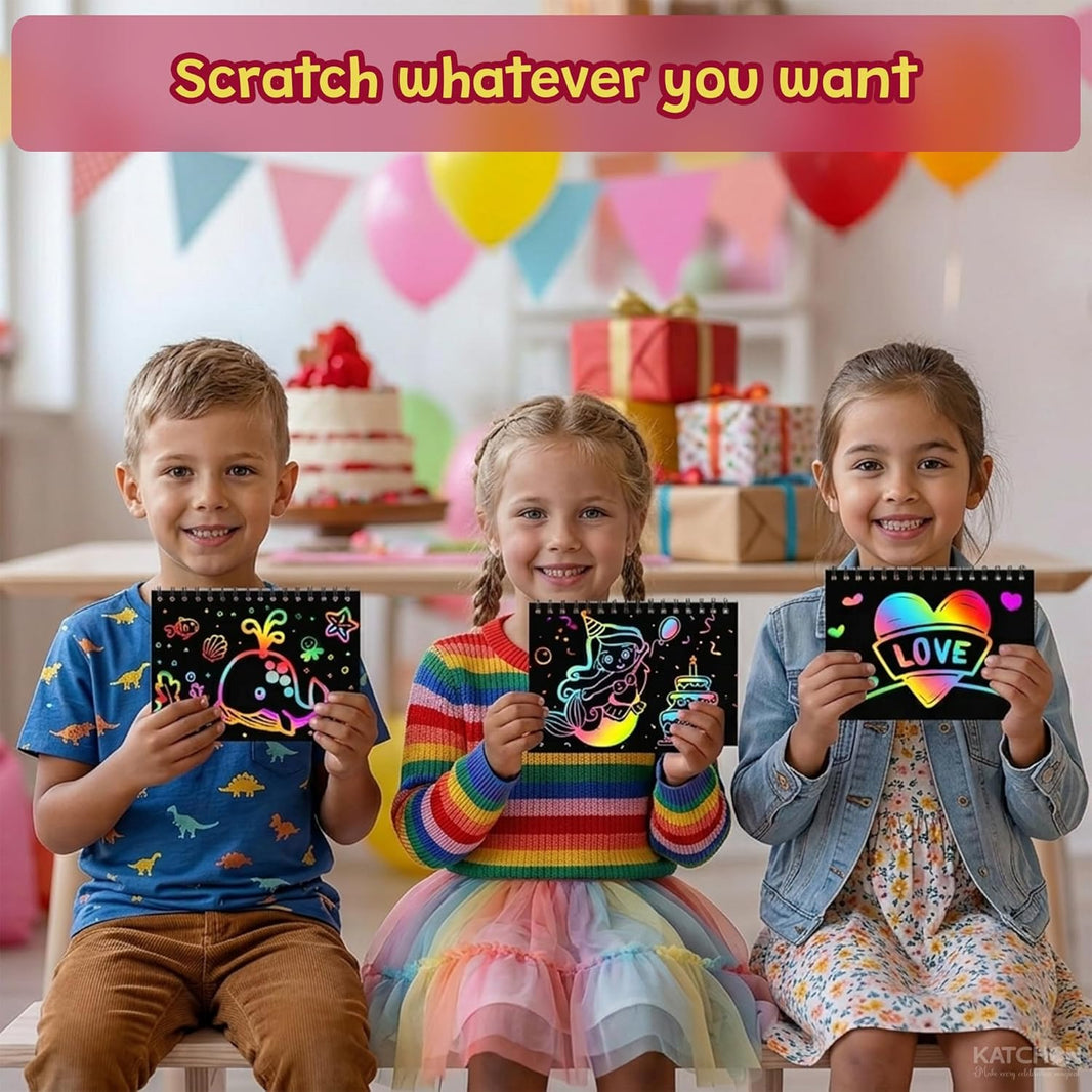 KatchOn Rainbow Scratch Art Notebook Set, Pack of 57 | Scratch Paper Art Party Favors for Kids, Bulk Classroom Birthday Gifts for Student Mini Rainbow Scratch Notebook