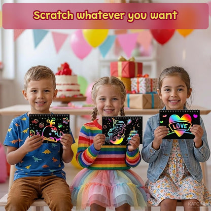 KatchOn Rainbow Scratch Art Notebook Set, Pack of 57 | Scratch Paper Art Party Favors for Kids, Bulk Classroom Birthday Gifts for Student Mini Rainbow Scratch Notebook