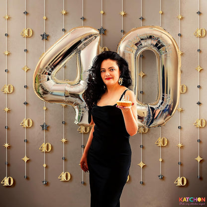 KatchOn, Gold 40th Birthday Decorations - 9 String 40th Bday Garland, 6 Feet | No DIY 40 Party Hanging Streamer | Over The Hill 40th Birthday Decorations for Men, Women | 40th Anniversary Decorations