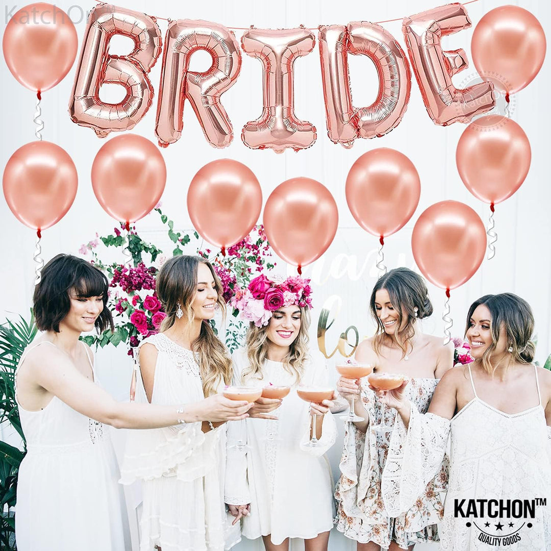 KatchOn, Bride Balloons Rose Gold Set - 16 Inch, Pack of 15 | Bride Balloons Bachelorette Party Decorations | Rose Gold Bride Balloon, Latex Balloons | Bridal Shower Decorations, Bachelorette Balloons