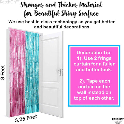 KatchOn, Large Pink and Blue Foil Fringe - 3.25x8 Feet, Pack of 2 | Girl or Boy Gender Reveal Decorations | Gender Reveal Backdrop | Gender Reveal Party Favors | Boy or Girl Backdrop