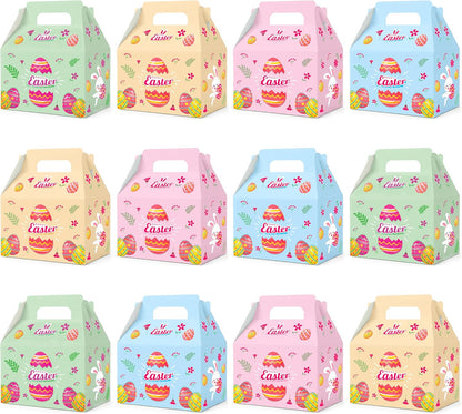 katchon happy easter treat boxes pack of 12 bunny candy boxes for eater party favors basket fillers and holiday goodies cute easter party supplies with 4 different patterns for birthday favors
