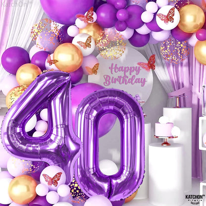 KatchOn, Giant 40th Birthday Balloons Purple - 40 Inch | Purple 40 Balloon | Purple 40th Birthday Decorations | 40 Numbers Balloon | 40th Happy Birthday Decorations, Happy Anniversary Decorations