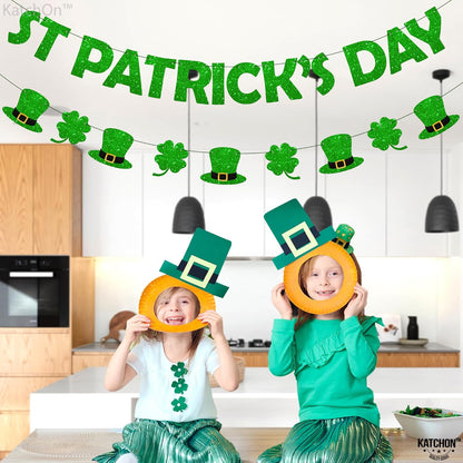 KatchOn, Pre-Strung Glitter St Patrick's Day Banner - 10 Feet, 2 Strings | St Paddy's Day Decorations | Shamrock Garland, Shamrock Decorations