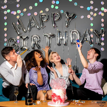 KatchOn, Shiny Iridescent Circles Garland - 4 Strings, No DIY | Disco Silver Garland for Iridescent Party Decorations | Holographic Garlands for Disco Decor | Garlands for Decoration