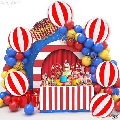 KatchOn, Carnival Balloons for Carnival Decorations - 22 Inch, Pack of 6 | Red and White Striped Balloons, 4D Striped Circus Balloons | Carnival Theme Party Decorations, Circus Theme Party Decorations