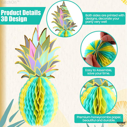KatchOn 6 Pcs Pineapple Decor Centerpiece 12 Inch | Luau party Decorations | Hawaiian Party Decorations, Tropical Party Decorations, Summer Party Decorations, Pineapple Honeycomb Tissue Centerpieces