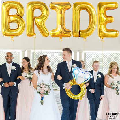 KatchOn, Giant Bride Balloons Gold - 40 Inch | Bachelorette Party Decorations | Bride Bachelorette for Bridal Shower | Gold Balloons | Ring Balloon Decorations