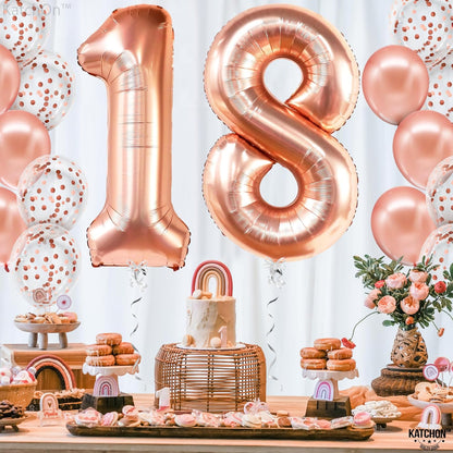 KatchOn, Rose Gold 18 Balloon Numbers - 40 Inch | 18th Birthday Balloons with Confetti Balloons | Rose Gold 18th Birthday Decorations for Girls | 18th Balloon Numbers, Happy 18th birthday Decorations