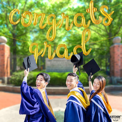 Graduation Decorations 2026 | Gold Congrats Grad Balloons Banner - Script, 16 Inch | Congrats Grad Balloon for Graduation | Graduation Balloons for Congrats Grad Decorations, KatchOn
