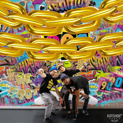 KatchOn, Big Gold Chain Balloons Garland - 16 Inch, Pack of 30 | Gold Chain Link Balloons for 90s Party Decorations | Hip Hop Party Decorations | Chain Balloons Gold for Buchona Party Decorations