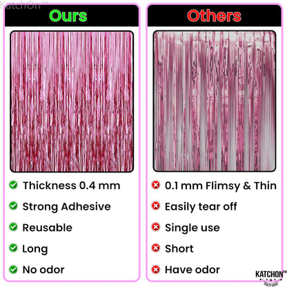 KatchOn, Pink Backdrop for Pink Party Decorations - XtraLarge 8x3.2 Feet, Pack of 2 | Pink Foil Fringe Curtain for Pink Streamers Party Decorations | Pink Fringe Backdrop, Galentines Day Decorations
