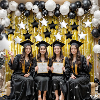 KatchOn, Black and Silver Star Hanging Swirls- Pack of 32 | Black and Silver Party Decorations | Birthday Party Decorations, Star decor for party | Graduation Decorations 2025