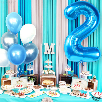 KatchOn, Big Blue Number 2 Balloon - 40 Inch | Baby Shark Birthday Decorations 2nd Birthday Boy | Blue 2 Balloon Number | Balloon for Ocean Party Decor | Number Balloons for Anniversary Decorations