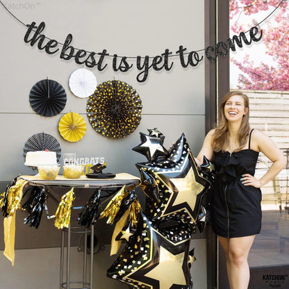 KatchOn, Glitter The Best is Yet to Come Banner - 10 Feet, No DIY | Black Congratulations Banners, Graduation Decorations Class of 2026 | Graduation Banner, Congratulations Decorations for Gard Party