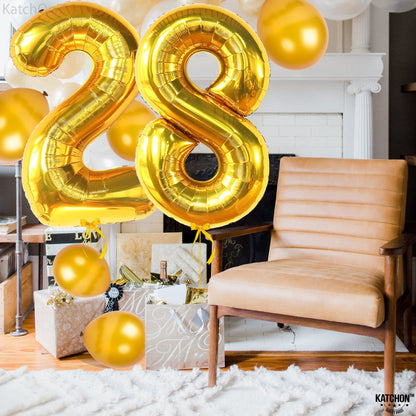 KatchOn, Gold 28 Balloon Number - 40 Inch | Gold 28 Birthday Balloons, 28th Birthday Decor for Men, Women | 28 Number Balloons | 28th Birthday Balloons for 28 Birthday Decor