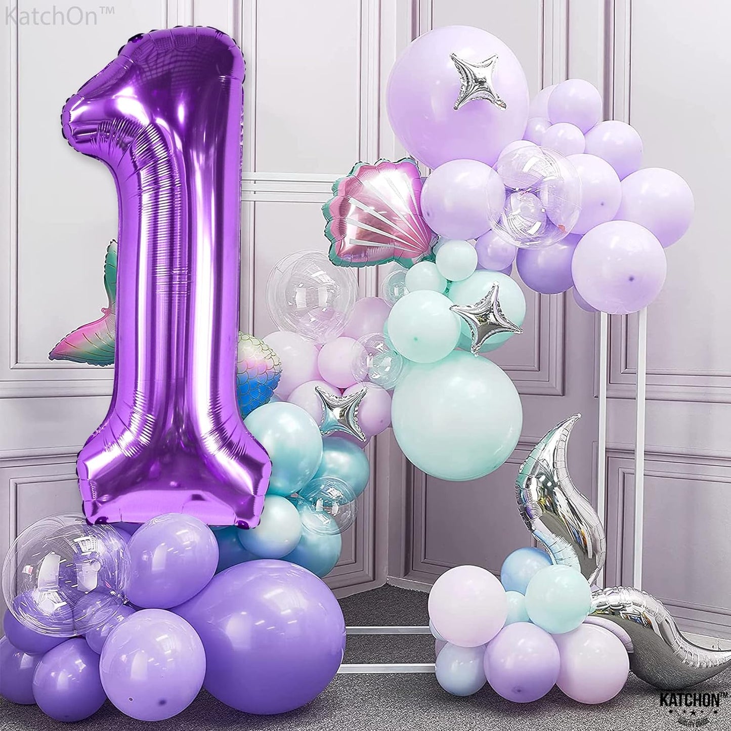 KatchOn, Giant Purple 1 Balloon for First Birthday - 40 Inch | Purple One Balloon for First Birthday | Purple 1st Birthday Decorations | Mermaid Number 1 Balloon, Mermaid 1st Birthday Girl Decorations