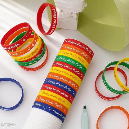 KatchOn, Happy Pride Month Bracelets - Pack of 40 | Pride Bracelets Bulk for Rainbow Party Favors Pride Decorations Gay Décor