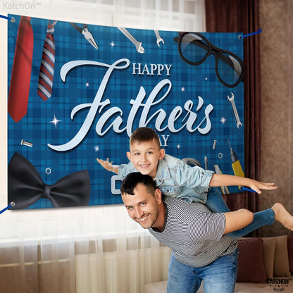 KatchOn, Blue Happy Fathers Day Banner Backdrop - XtraLarge, 72x44 Inch | Blue Happy Fathers Day Decorations for Party | Happy Father's Day Backdrop for Party | I Love You Dad Banner