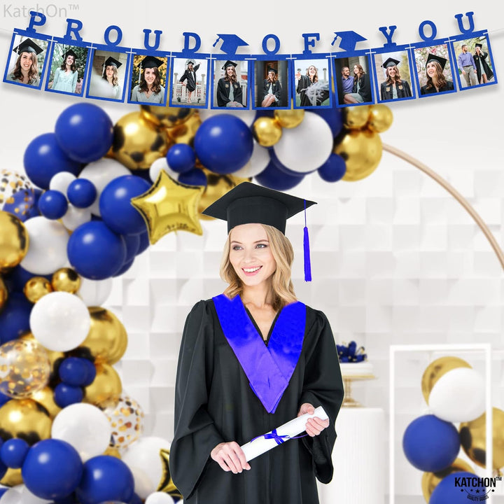 KatchOn, Blue Graduation Photo Banner 2024 - Large 10 Feet | Proud of You Banner | Felt Graduation Picture Banner | Graduation Banner 2024 Personalized | Graduation Decorations Class of 2024 Blue