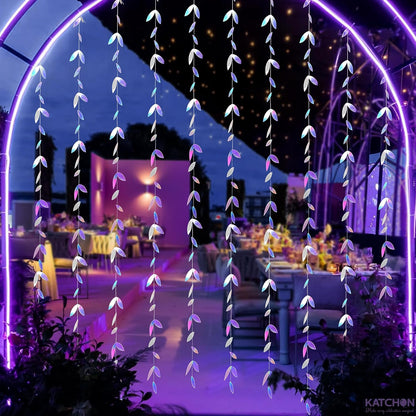 KatchOn, Iridescent Leaf Garland - Pack of 5 | Holographic Hanging Leaves Party Decorations | Iridescent Party Decorations | Holiday, Bridal Shower Decorations Supplies | Anniversary Decorations