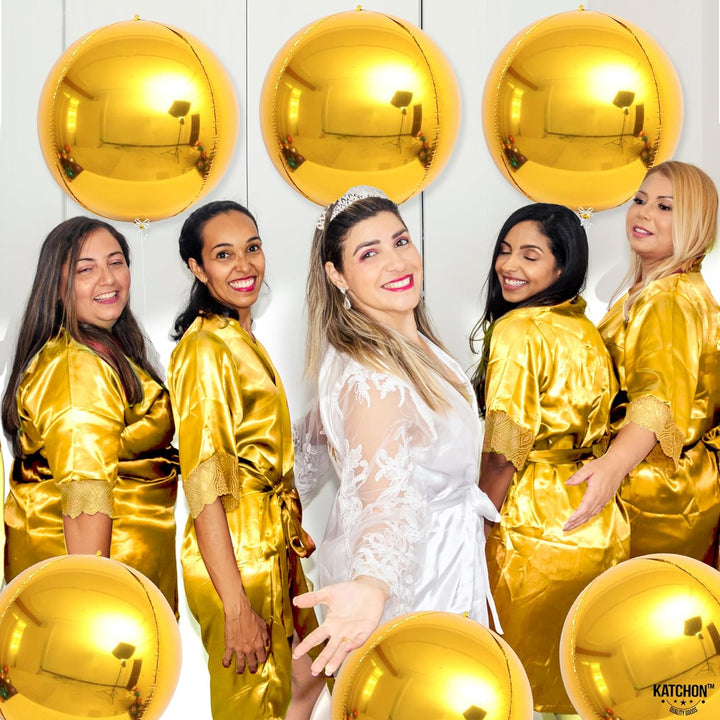 KatchOn, Large Gold Foil Balloons - 22 Inch, Pack of 6 | Big Gold Balloons Foil for Gold Party Decorations | Round Sphere 4D Metallic Gold Balloons, Gold Mylar Balloons for Gold Birthday Decorations