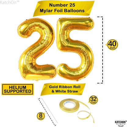 KatchOn, Giant Gold 25 Balloon Numbers - 40 Inch | 25th Birthday Balloons, Gold 25th Birthday Decorations for Women | 25 Year Anniversary Balloons | 25 Years Balloons, 25th Anniversary Decorations