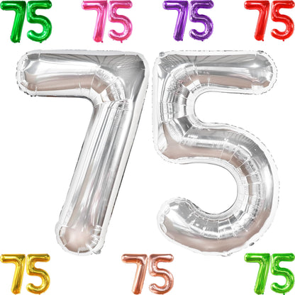 KatchOn, Giant Silver 75 Balloon Numbers - 40 Inch | Silver 75th Birthday Balloons, 75th Birthday Decorations | 75th Anniversary decorations | 75 Balloons for 75 Birthday Party Decorations