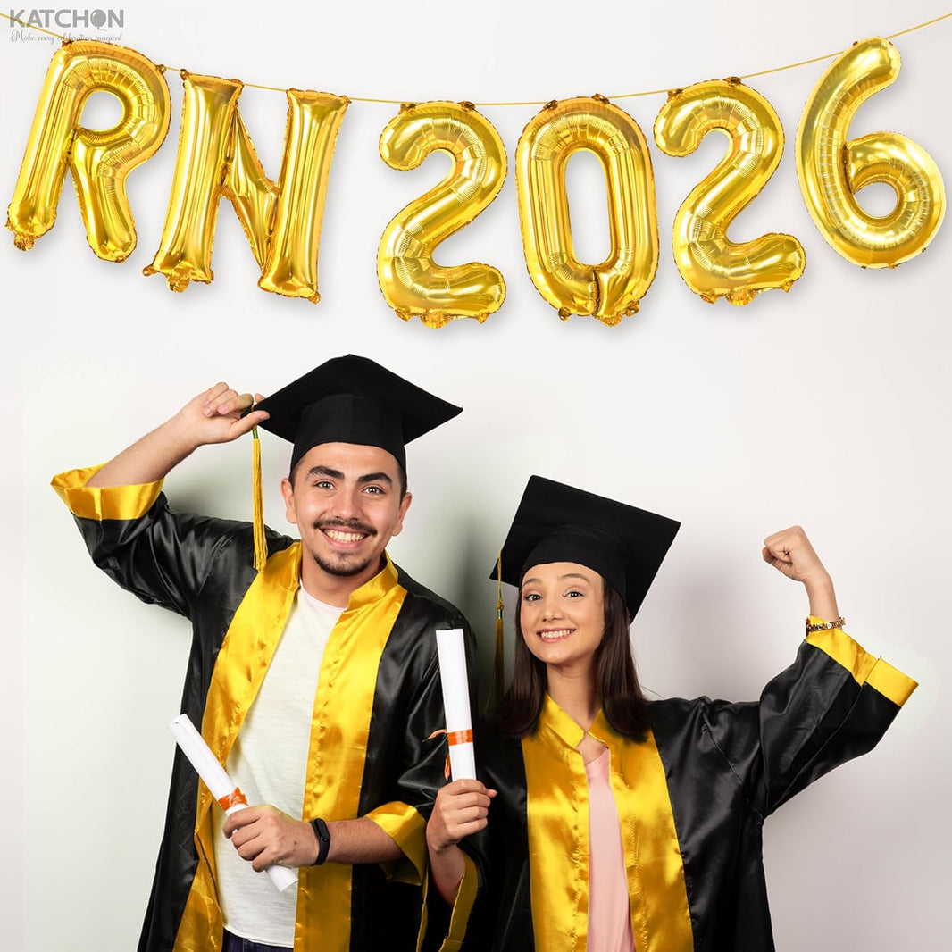 KatchOn, Gold RN 2026 Balloons - 16 Inch | RN Balloons Graduation | Rn Balloon Letters,Nurse Graduation Decorations 2026 | RN Graduation Party Decorations | Nursing School Graduation Decorations 2026