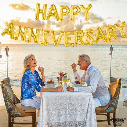 KatchOn, Gold Happy Anniversary Balloons Letters - Big, 16 Inch | Gold Happy Anniversary Decorations | Wedding anniversary Party Decorations | Wedding Love Party Celebrations