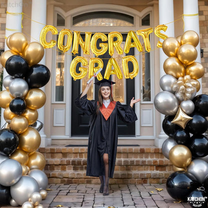 Graduation Decorations 2026 | Gold Congrats Grad Balloons - 16 Inch | Congrats Grad Banner For Graduation Decorations 2026 | Congratulations Banner | Gold Graduation Balloons