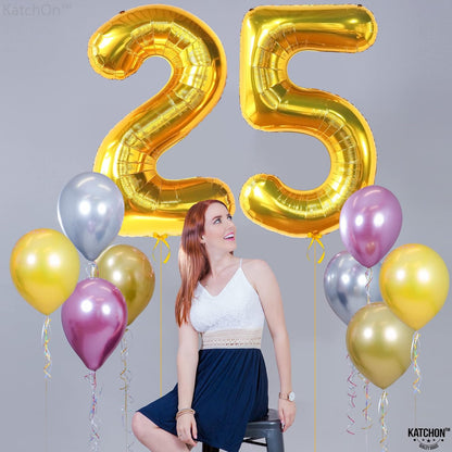 KatchOn, Giant Gold 25 Balloon Numbers - 40 Inch | 25th Birthday Balloons, Gold 25th Birthday Decorations for Women | 25 Year Anniversary Balloons | 25 Years Balloons, 25th Anniversary Decorations