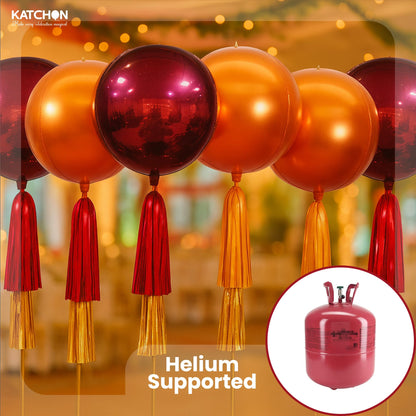 Katchon, Large Metallic Maroon and Orange Foil Balloons -22 Inch-Pack of 6 | Fall Decorations For Home | Thanksgiving Balloons | Thanksgiving Decorations | 4D Foil Balloon Orange, Red Party Decoration