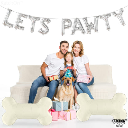KatchOn, Big Silver Lets Pawty Balloons - 29 Inch | Dog Birthday Decorations | Lets Pawty Birthday Decorations | Silver Banner for Dog Themed Birthday Party Decoration | Bone Balloons