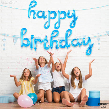 KatchOn, Blue Happy Birthday Balloon Banner - 16 Inch Happy Birthday Cursive Sign, Blue happy Birthday Banner, blue birthday Decorations | birthday Balloon for Birthday Party Supplies