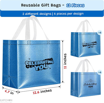 KatchOn Large Aqua Blue Gift Bags with Handles, 13 x 5 x 11, Set of 12